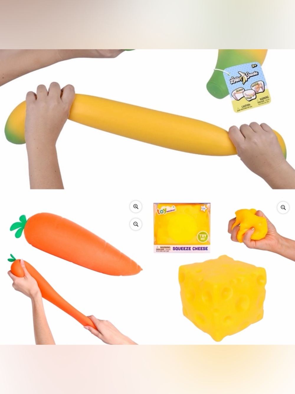 Bundle of 3 Viral Food Squishy’s - Banana, Carrot, Cheese
